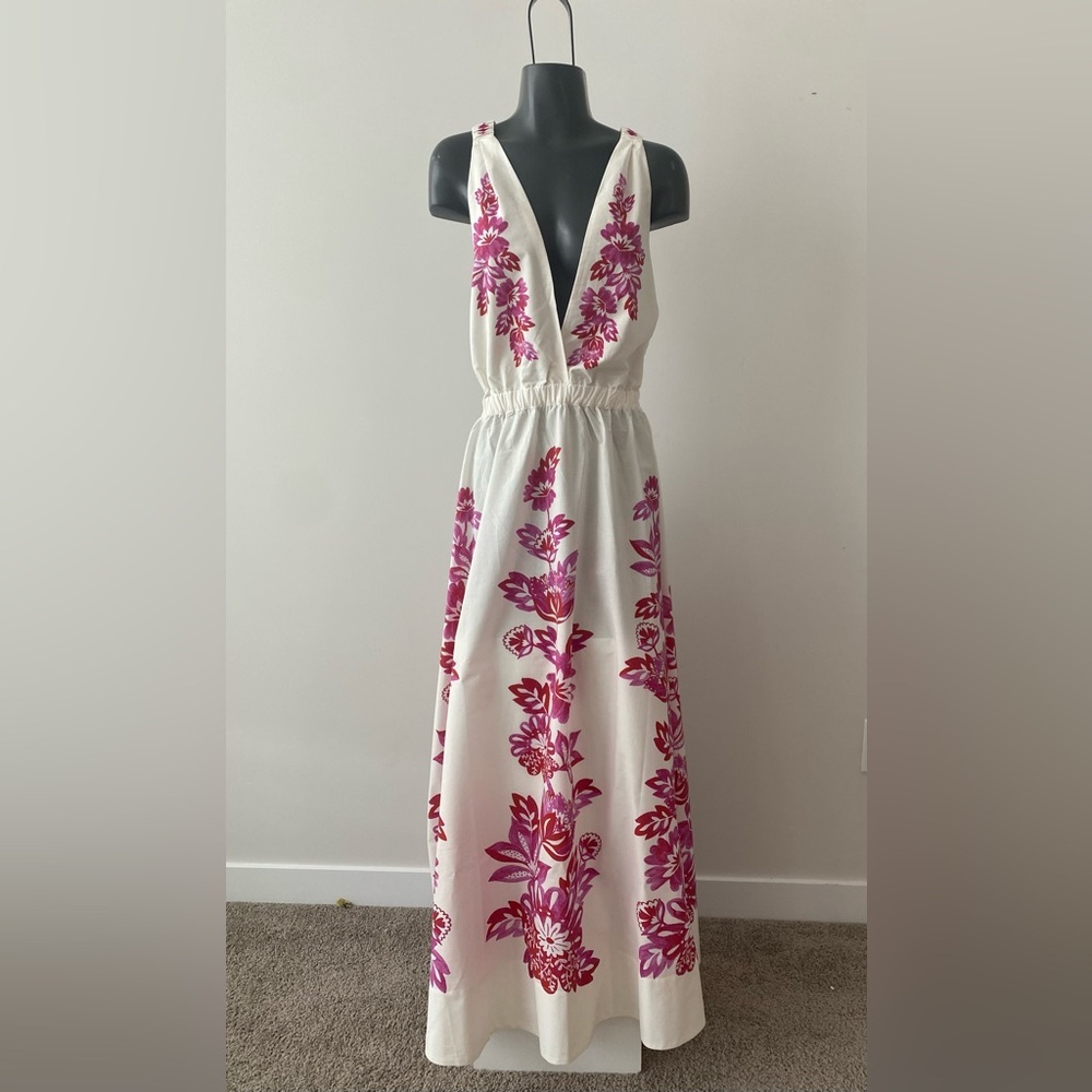 FARM Rio White Maxi Dress with Pink Floral Print NWT - Picture 5 of 12